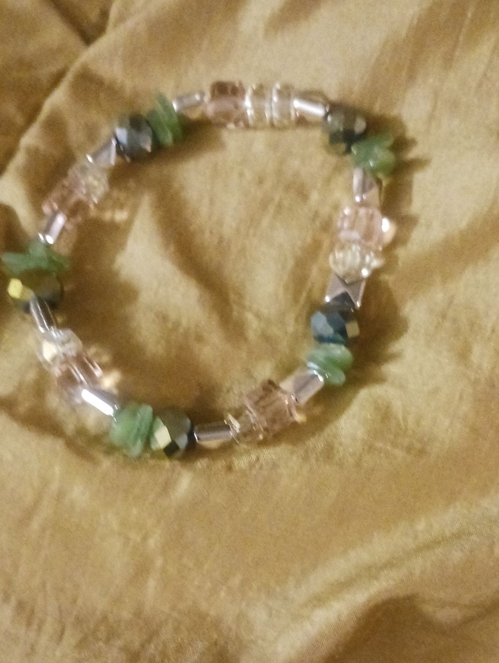 Green and Pink Beaded Stretch Bracelet